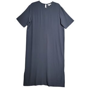 MM LAFLEUR Blue Silk Blend Short Sleeve Midi Shift Dress Minimalist SIZE LARGE